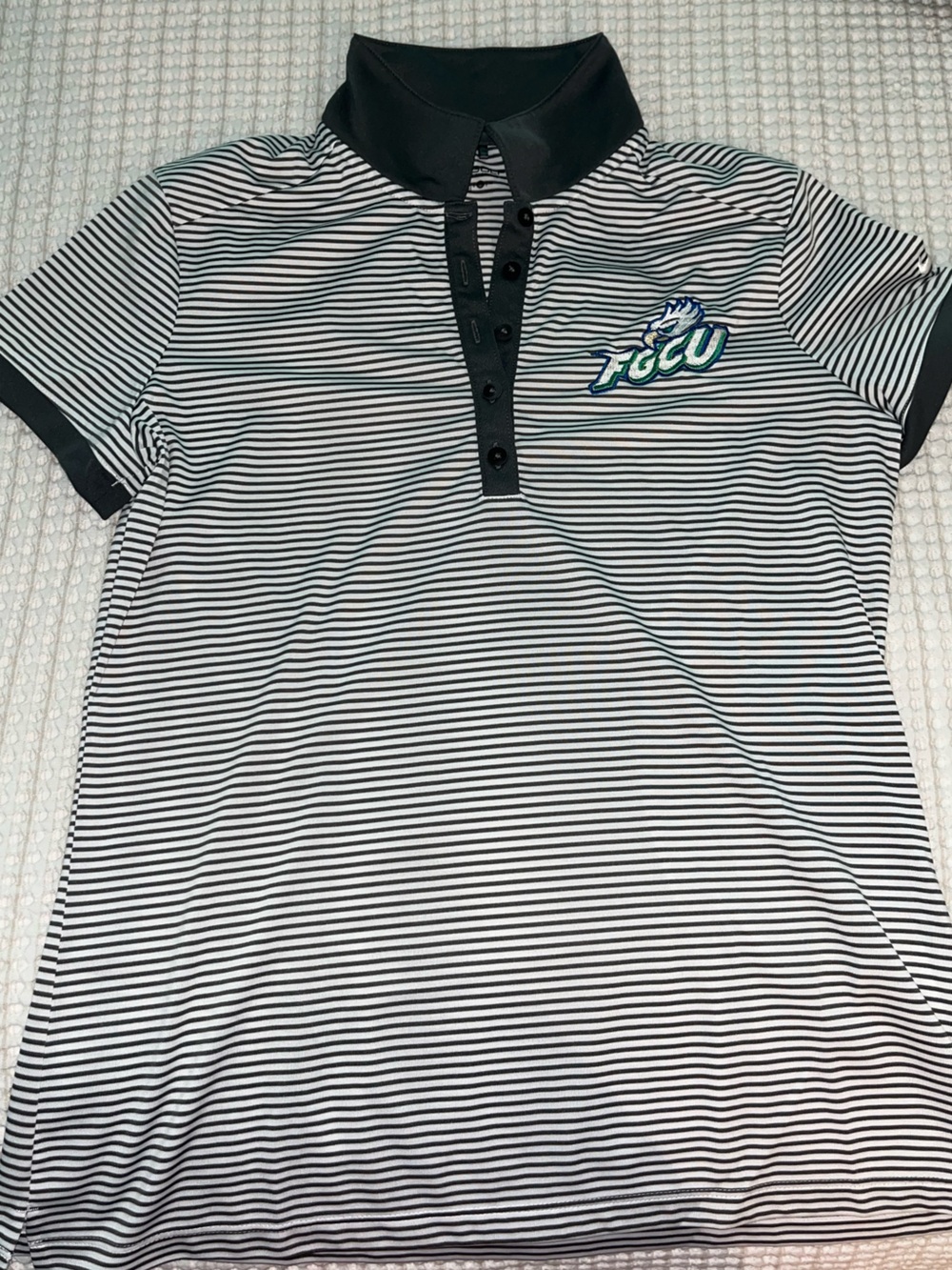 FGCU Striped Black and White Polo Shirt with Embroidered Logo